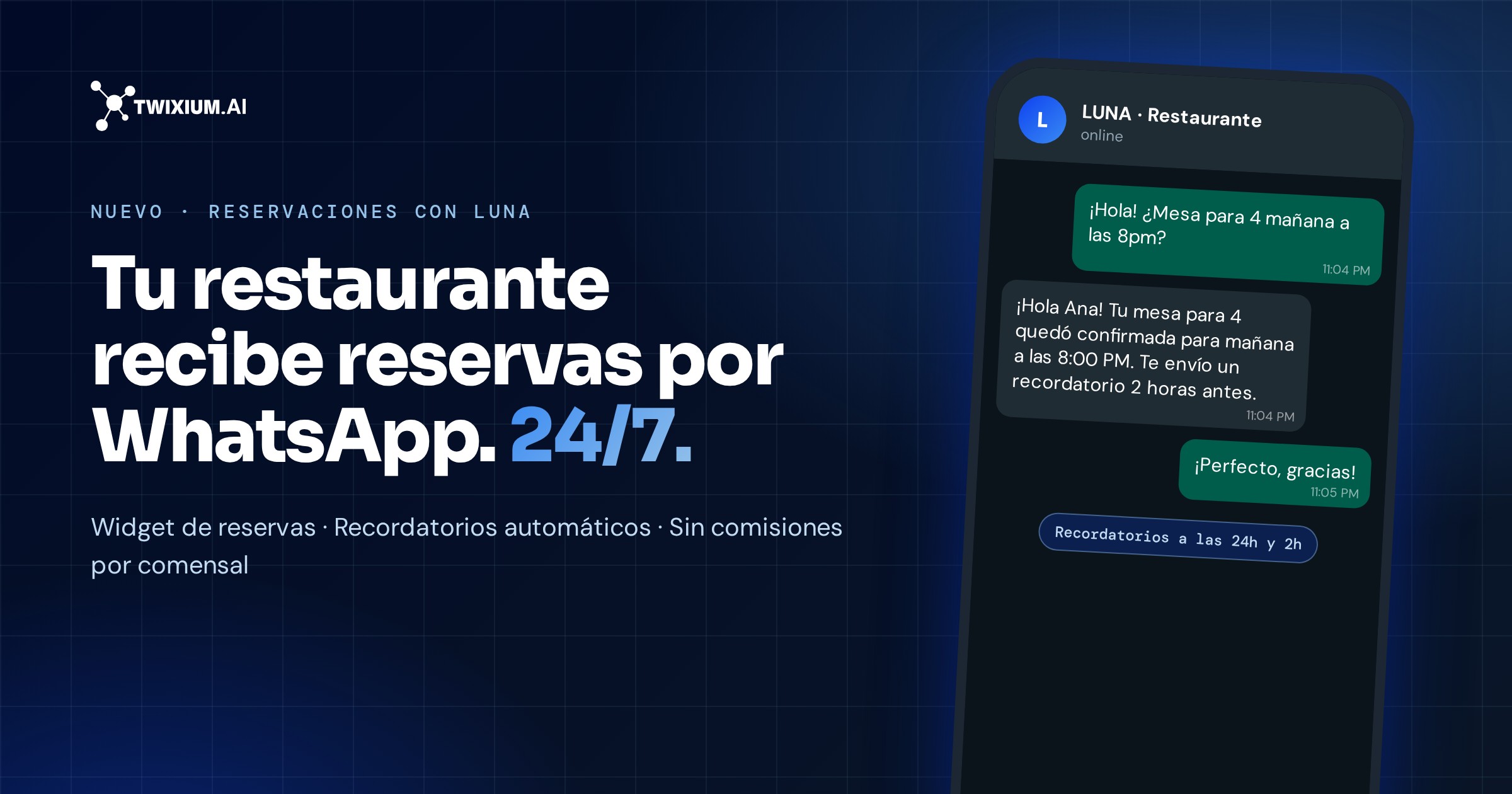 Reservas por WhatsApp para restaurantes: cómo recibirlas 24/7 sin pagar por comensal
